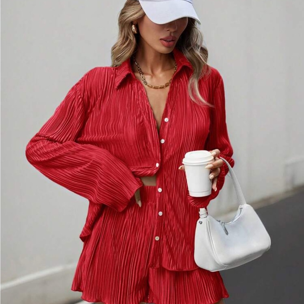 SHEIN Red Button Down Shirt